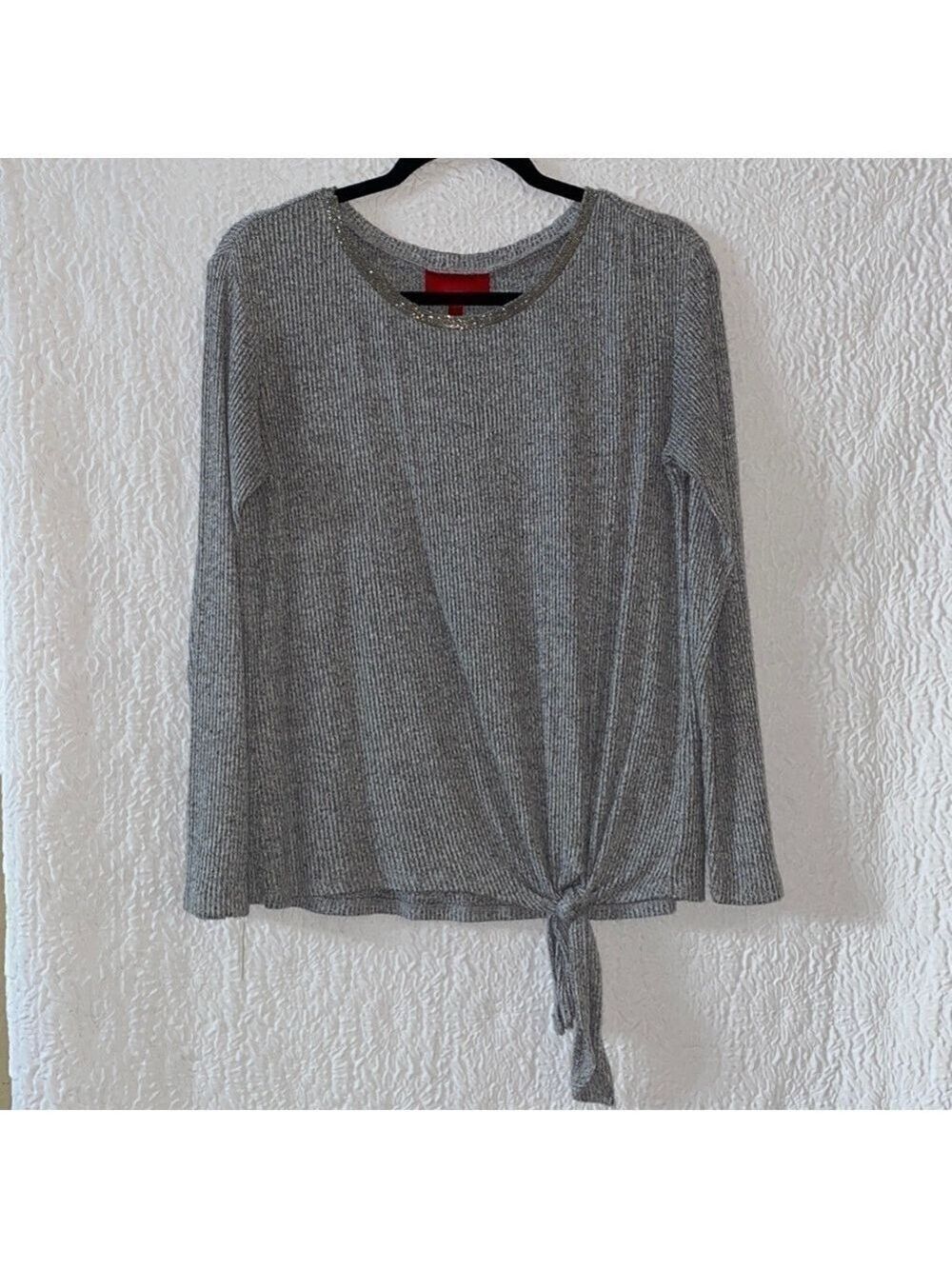 Jennifer Lopez Long Sleeve Embellished Crewneck Ribbed Sweater